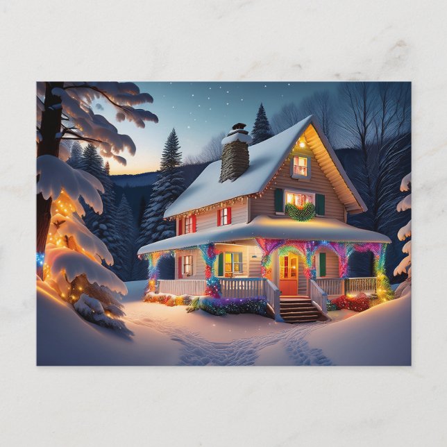 Cartão Postal De Festividades Beautifully Decorated Christmas House Postcard (Frente)