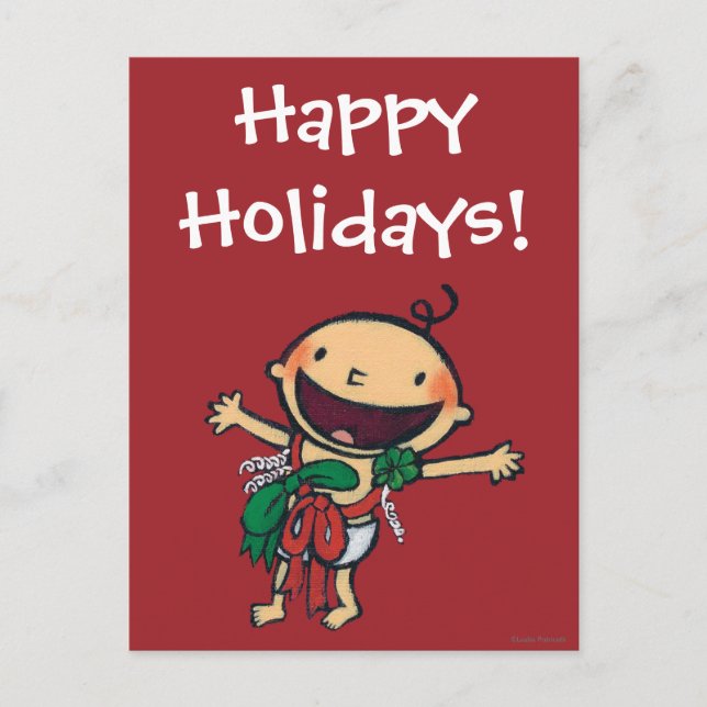 Cartão Postal De Festividades Bebê envolvido nos arcos para o Natal (Frente)