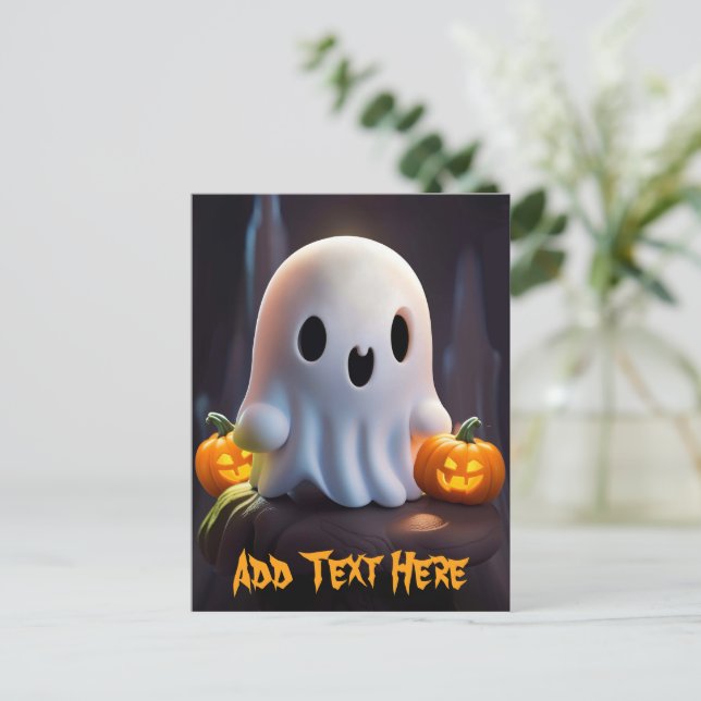 Cartão Postal De Festividades Bebê Fantasma Caráter de Dia das Bruxas (Em pé/Frente)