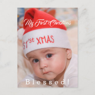 Cartão Postal De Festividades Bebê Fofo Meu Primeiro Natal Chapéu de Papai Noel 