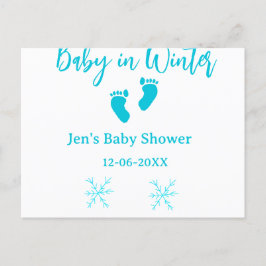 Cartão Postal De Festividades Bebê no inverno chá de fraldas pés de bebê azul fl