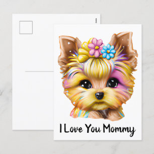 Cartão Postal De Festividades Bebê-Yorkie bonito e adorável