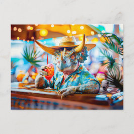 Cartão Postal De Festividades Bebendo Dino no Bar Cocktail