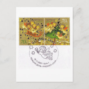 Cartão Postal De Festividades Bebês Anjos do Natal Ucraniano