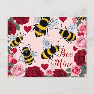 Cartão Postal De Festividades Bee Mine Love Buzz Design