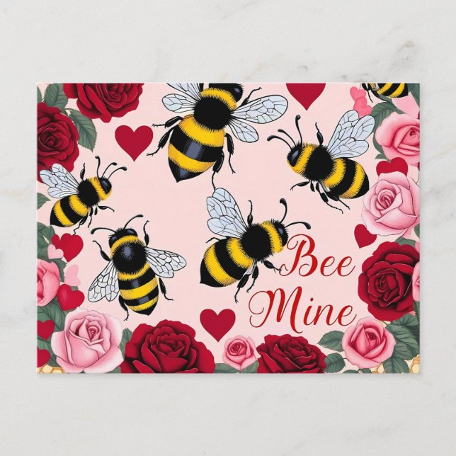 Cartão Postal De Festividades Bee Mine Love Buzz Design (Frente)