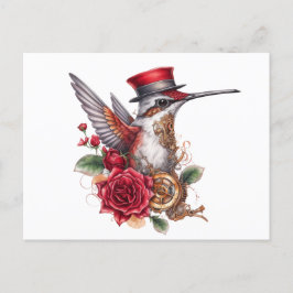 Cartão Postal De Festividades Beija-flor-galinha com chapéu vermelho e vestiário