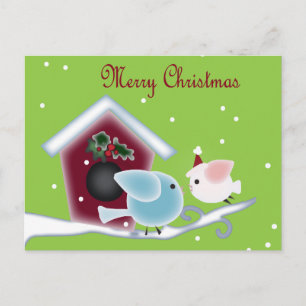 Cartão Postal De Festividades Beijo de visco Amor Pássaros Nosso Primeiro Natal