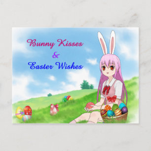 Cartão Postal De Festividades Beijos coelhos e desejos de Páscoa (personalizávei