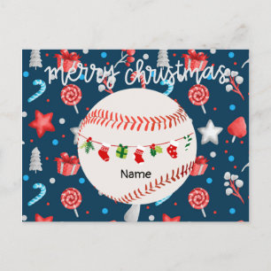 Cartão Postal De Festividades Beisebol para o Natal com nome
