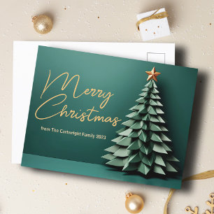 Cartão Postal De Festividades Bela Árvore de Natal Verde e Feliz