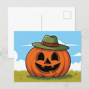 Cartão Postal De Festividades Bela caricatura Jack o-lanterna do Halloween