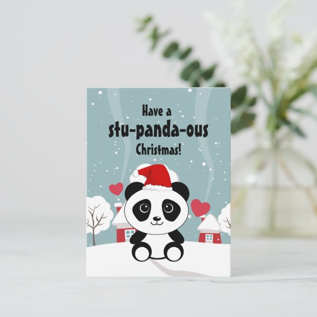 Cartão Postal De Festividades Bela Panda De Bebê Em Cinza De Inverno (Em pé/Frente)