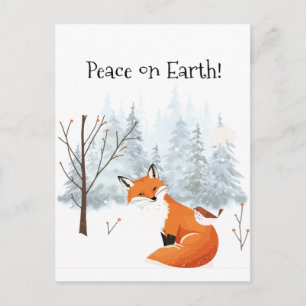 Cartão Postal De Festividades Bela Paz na Terra Raposa Vermelha Pássaro Inverno