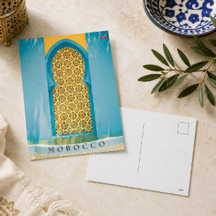 Cartão Postal De Festividades Bela Porta Marroquina Azul Em Marrakech