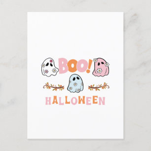 Cartão Postal De Festividades Belas flores de Halloween: Arte Fantasma Louca