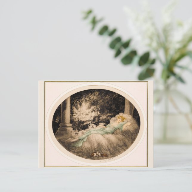 Cartão Postal De Festividades Beleza adormecida de Louis Icart (Em pé/Frente)