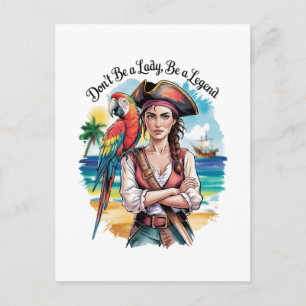 Cartão Postal De Festividades Beleza Do Buccaneer Pirata Feminina No Convés