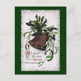 Cartão Postal De Festividades Bell com Natais vintages Mistletoe