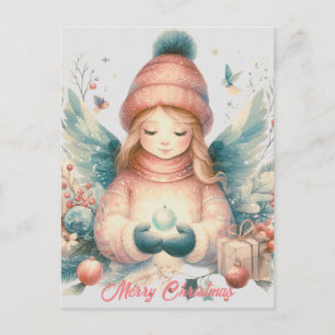 Cartão Postal De Festividades Belo anjo de inverno em meio à natureza do norte