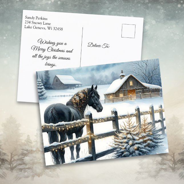 Cartão Postal De Festividades Belo Cavalo Negro na Fazenda de Natal (Criador carregado)