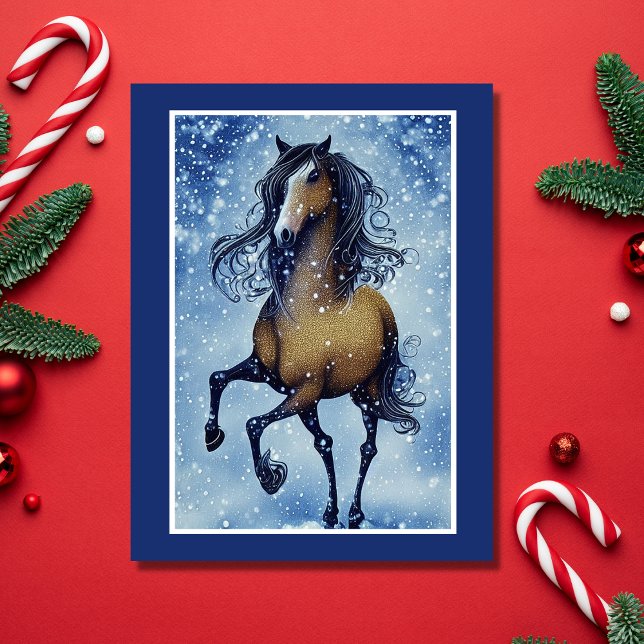 Cartão Postal De Festividades Belo Cavalo Whimsical no Natal da Neve (Criador carregado)