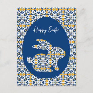 Cartão Postal De Festividades 🐰 💙 💛 Belo feriado Azulejos azul e amarelo