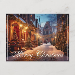 Cartão Postal De Festividades Belo Motivo de Natal Aconchegante em Velha Cidade