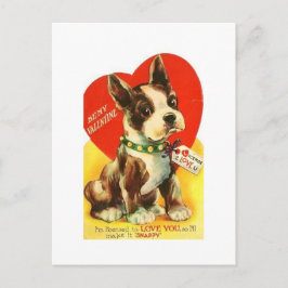 Cartão Postal De Festividades Belo Namorados Vintage Boston Terrier Puppy