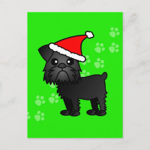 Cartão Postal De Festividades Belo negro Bruxelas Griffon Cartoon Santa Hat