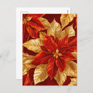 Cartão Postal De Festividades Belo Vintage Red Dourado Poinsettias Natal