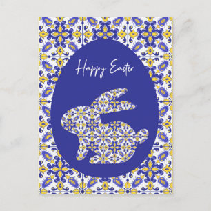 Cartão Postal De Festividades 🐰 💙 💛 Belos Azulejos azuis e amarelos
