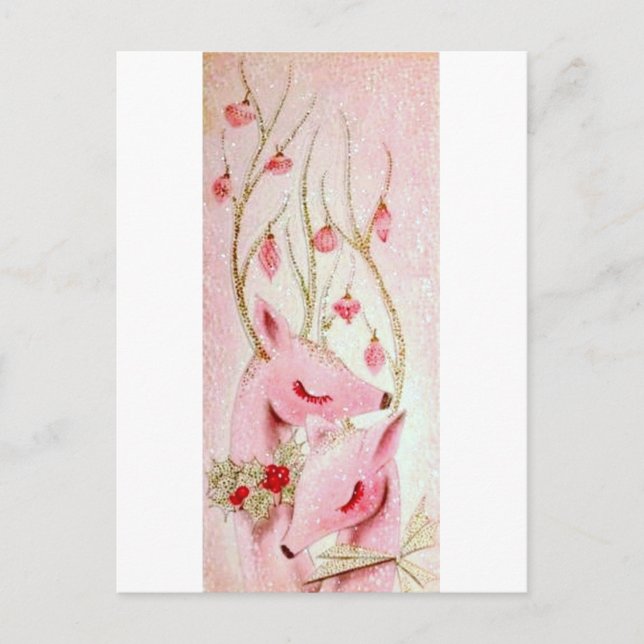 Cartão Postal De Festividades Belos Natais vintages Reindeer (Frente)