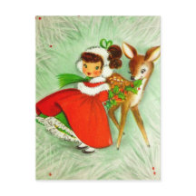 Belos Natais vintages Reindeer & Girl