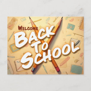 Cartão Postal De Festividades Bem-vindo de Volta à Escola – Design de Arte com L