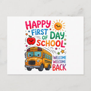 Cartão Postal De Festividades Bem-vindo de Volta à Escola Feliz Primeiro Dia Pro