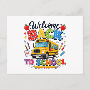 Cartão Postal De Festividades Bem-vindo de Volta ao Ônibus Escolar Camisetas Pri
