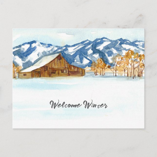 Cartão Postal De Festividades Bem-vindo Inverno Celeiro Wyoming Tetons Neve (Frente)