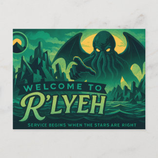 Cartão Postal De Festividades Bem-vindos a R’lyeh - Férias na Loucura