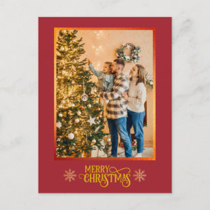 Cartão Postal De Festividades Bênçãos de Natal Família Foto e Letra Dourada