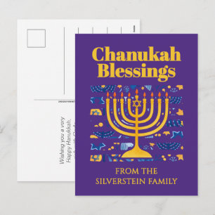 Cartão Postal De Festividades BENÇÃOS DO CHANUKA Menorá Judaica Listras Hanukkah