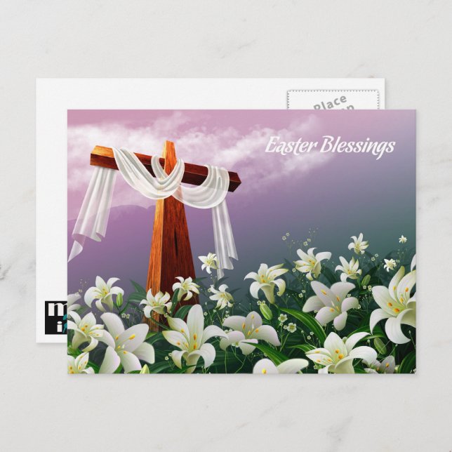 Cartão Postal De Festividades Bênçãos páscoas. Religião Cristã (Frente/Verso)