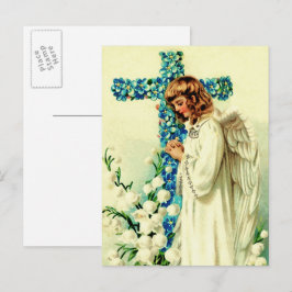 Cartão Postal De Festividades Bênçãos páscoas. Vintage Rezando Religião Anjo