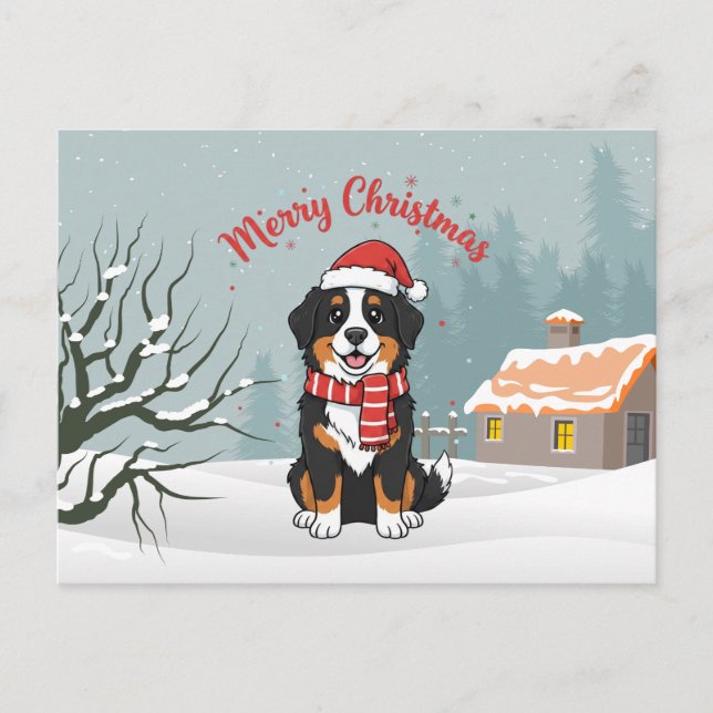Cartão Postal De Festividades Bernese Mountain Dog Merry Christmas Doodle  (Frente)