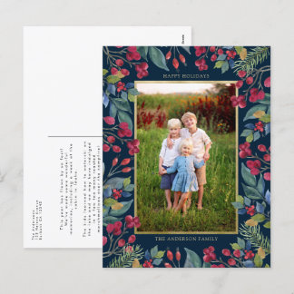 Cartão Postal De Festividades Berries Pines Gold Foil Natal