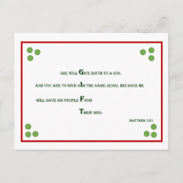 Cartão Postal De Festividades Bible Verse Christmas Post Card - Matthew 1:21