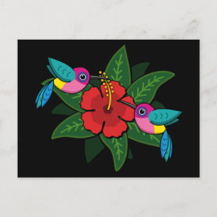 Cartão Postal De Festividades Bichos-do-mato-bonitos no Hibiscus Flower Cartoon