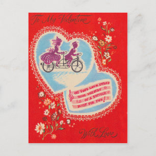 Cartão Postal De Festividades Bicicleta Tandem Coração Flor do Vale