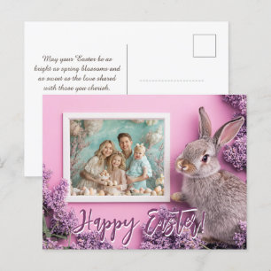 Cartão Postal De Festividades 🐰 🥚 🌸 Bicos e Desejos Lilac Personalizáveis