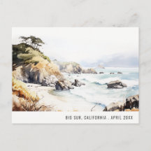 Big Sur, Califórnia Paisagem Aquarela Viagem